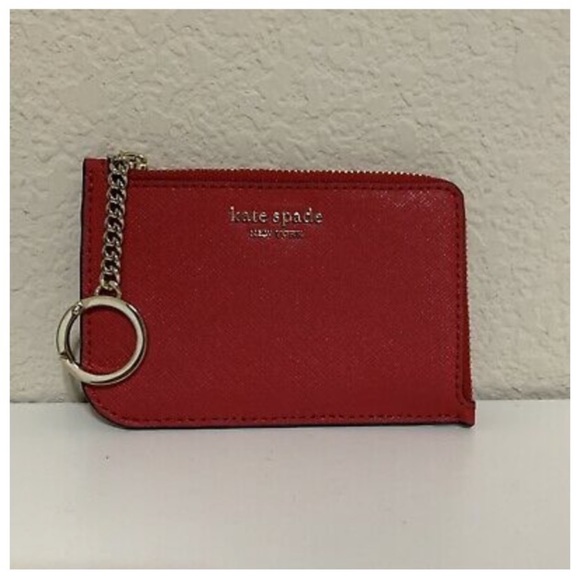 kate spade Handbags - NWT Kate Spade l-zip wallet keychain hot chili red